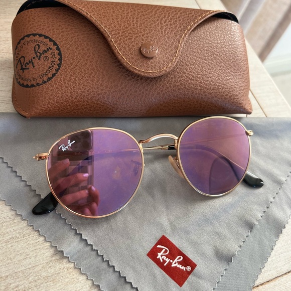 Ray Ban round metal with pink flash lenses - Picture 2 of 4